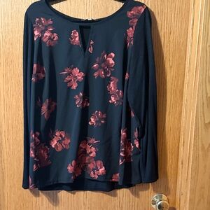 41 Hawthorn Black Long Sleeve Top with Burgundy Floral Print